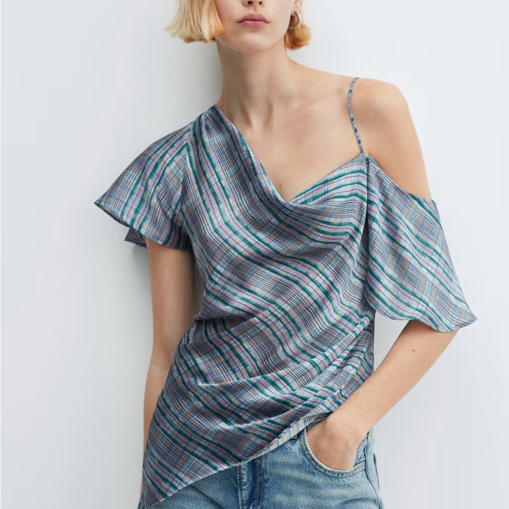 Mango Blue Striped Women's Top